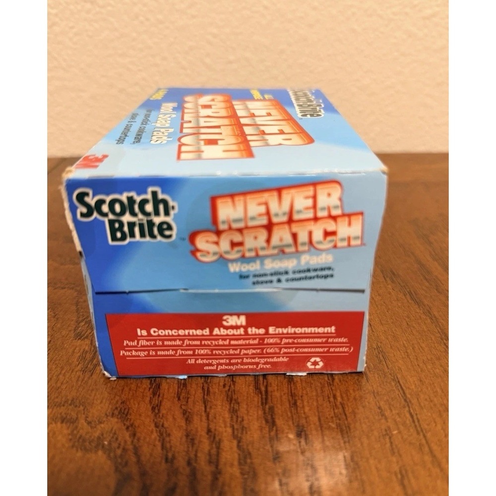Scotch-Brite Never Scratch Wool Soap Pads By 3M 1996, 4 Pads, One Box, Vintage - Picture 3 of 5